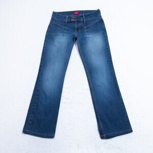 Mossimo Jeans Womens 5 - 27x26.5 Bootcut Patch Pockets Dark Blue Wash